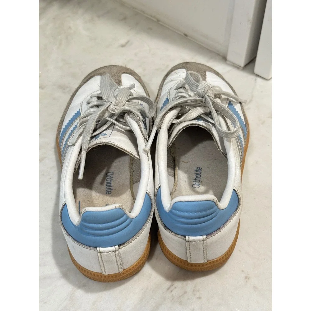 Adidas Samba Sneakers Kids Size 11.5K White Blue Leather Gum Sole Athletic Retro